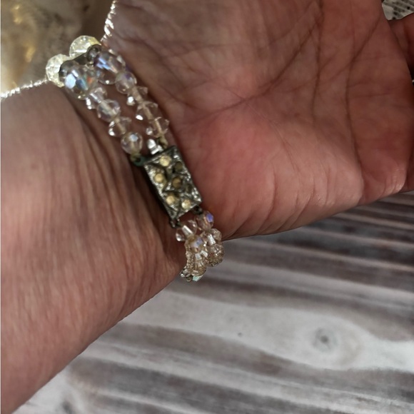 AB crystal double strand bracelet and earrings mid-century - Picture 7 of 13